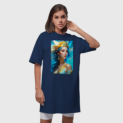 Женская футболка-платье Стихия Воздуха в женском обличии - нейросеть / Тёмно-синий – фото 3