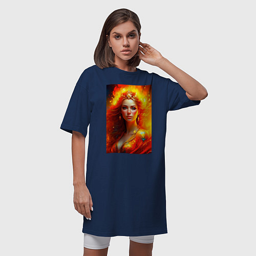 Женская футболка-платье Стихия Огня в женском обличии - нейросеть / Тёмно-синий – фото 3