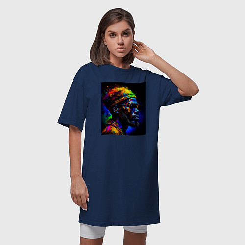 Женская футболка-платье Красочный портрет от нейросети / Тёмно-синий – фото 3