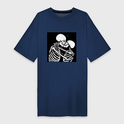 Футболка женская-платье Kissing skeletons, цвет: тёмно-синий