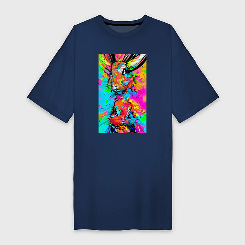 Женская футболка-платье Rabbit and hare - impressionism / Тёмно-синий – фото 1