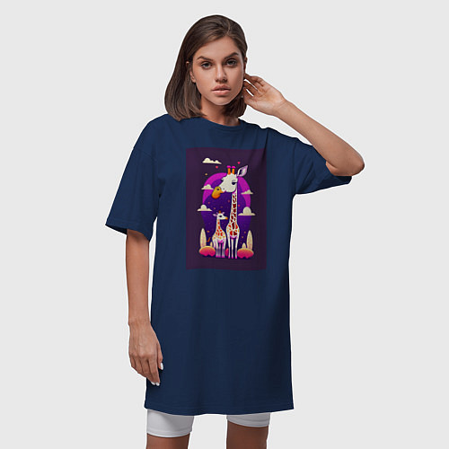 Женская футболка-платье Влюбленная пара жирафов / Тёмно-синий – фото 3