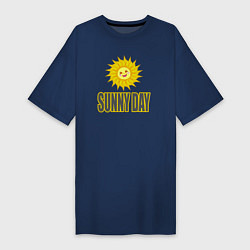 Женская футболка-платье Солнечный день - надпись и веселое солнышко