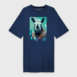 Футболка женская-платье Морда носорога - нейросеть, цвет: тёмно-синий