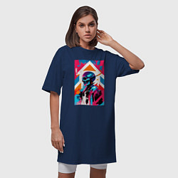Футболка женская-платье Cyber skull - pop art, цвет: тёмно-синий — фото 2