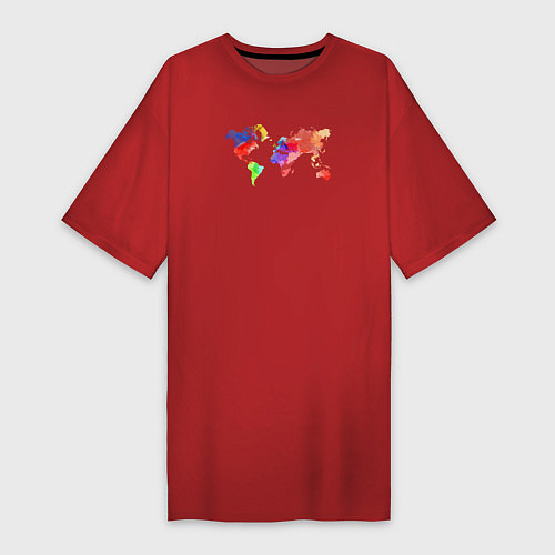 Женская футболка-платье Карта мира - акварель / Красный – фото 1
