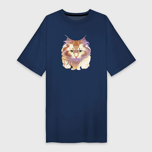Женская футболка-платье Теплый кот / Тёмно-синий – фото 1