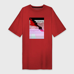 Футболка женская-платье Abstract glitch, цвет: красный