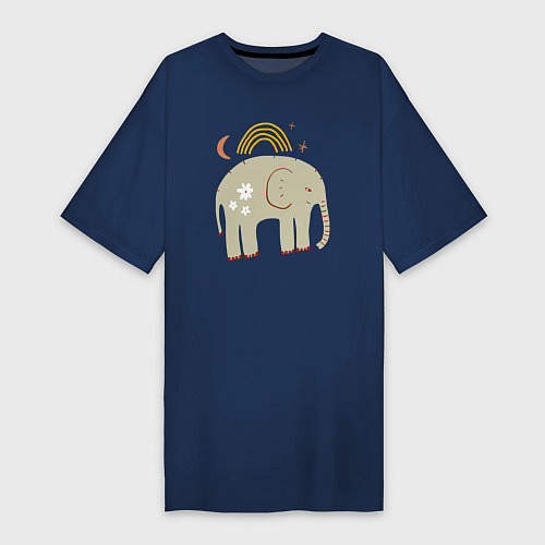 Женская футболка-платье Elephants world / Тёмно-синий – фото 1