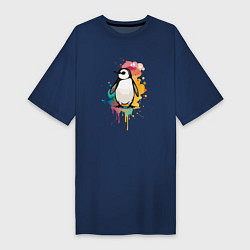 Женская футболка-платье Красочный пингвин