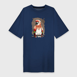 Футболка женская-платье Попугай какаду, цвет: тёмно-синий