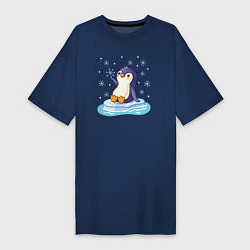 Футболка женская-платье Пингвин на льдине, цвет: тёмно-синий