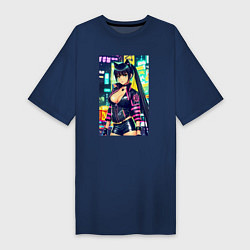 Футболка женская-платье Крутая городская девчонка - аниме, цвет: тёмно-синий
