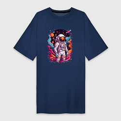 Женская футболка-платье Космонавт в открытом космосе среди планет