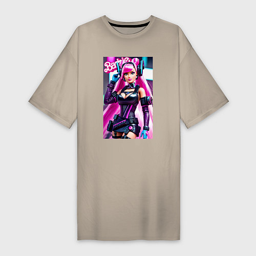 Женская футболка-платье Барби - киберпанк - нейросеть / Миндальный – фото 1