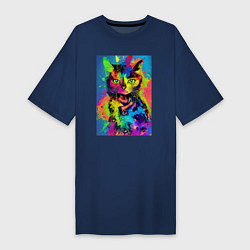 Женская футболка-платье Funny cat - pop art - neural network