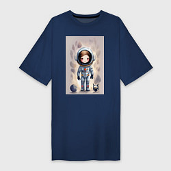 Футболка женская-платье Милый маленький космонавт - нейросеть, цвет: тёмно-синий