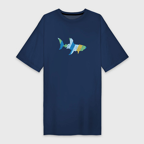 Женская футболка-платье Ретро акула из поцарапаных полос / Тёмно-синий – фото 1