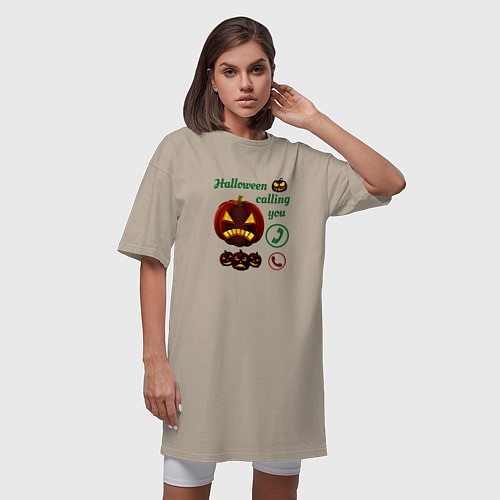 Женская футболка-платье Хэллоуин, ночной звонок / Миндальный – фото 3