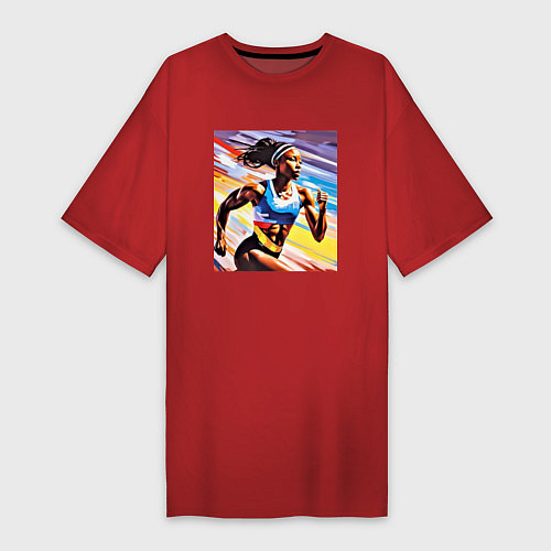 Женская футболка-платье Девушка спринтер / Красный – фото 1