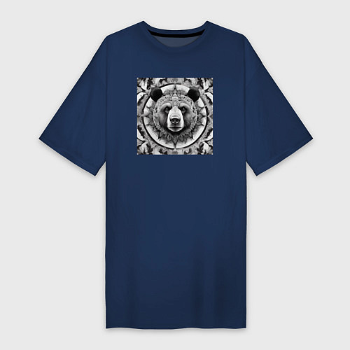 Женская футболка-платье Мандала-медведь / Тёмно-синий – фото 1