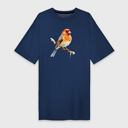 Футболка женская-платье Оранжевая птица на ветке, цвет: тёмно-синий
