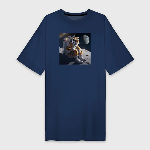Женская футболка-платье Тигр астронавт / Тёмно-синий – фото 1