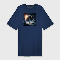 Футболка женская-платье Человек в космосе, цвет: тёмно-синий