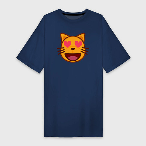 Женская футболка-платье Оранжевый котик влюблён / Тёмно-синий – фото 1