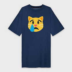 Футболка женская-платье Жёлтый котик грустит, цвет: тёмно-синий