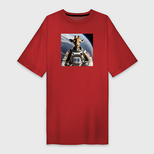 Женская футболка-платье Жираф астронавт / Красный – фото 1