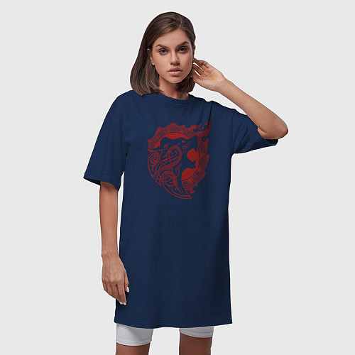 Женская футболка-платье Медведь - тотемное животное славян / Тёмно-синий – фото 3