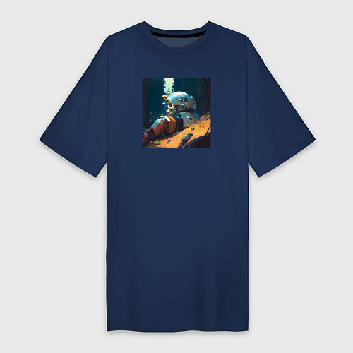Женская футболка-платье Космонавт и лес / Тёмно-синий – фото 1