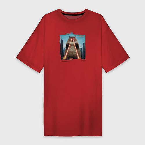 Женская футболка-платье Пушистый Котзилла / Красный – фото 1
