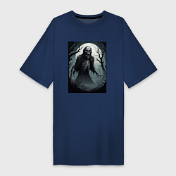 Женская футболка-платье Привидение-скелет в ночном лесу
