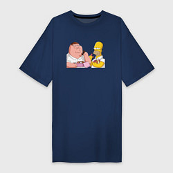 Футболка женская-платье Питер и Гомер едят пончики, цвет: тёмно-синий