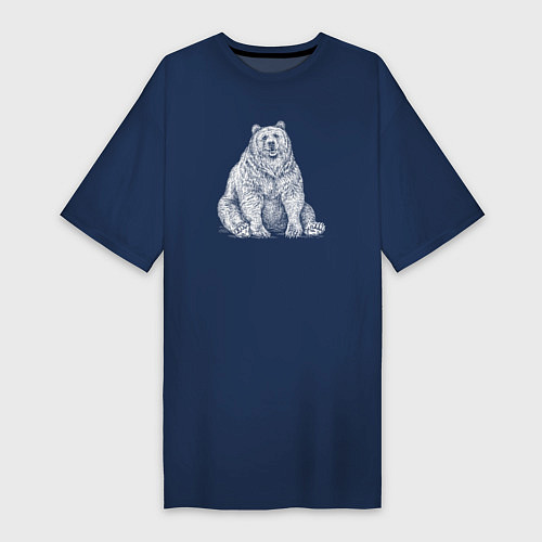 Женская футболка-платье Толстый медведь сидит / Тёмно-синий – фото 1