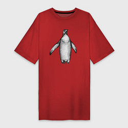 Футболка женская-платье Пингвин штрихами, цвет: красный