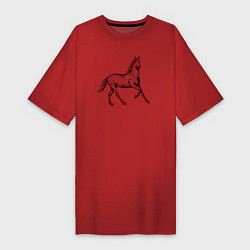 Футболка женская-платье Лошадь скачет в профиль, цвет: красный