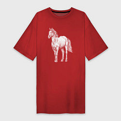 Футболка женская-платье Белая лошадь стоит, цвет: красный