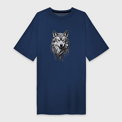 Женская футболка-платье Волк в серых тонах