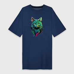 Женская футболка-платье Неоновое граффити с котом