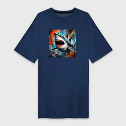 Футболка женская-платье Зубастая акула, цвет: тёмно-синий