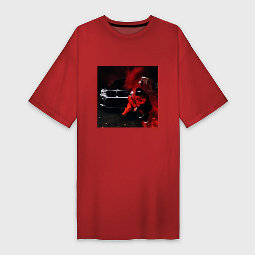Женская футболка-платье Авто в дыму / Красный – фото 1
