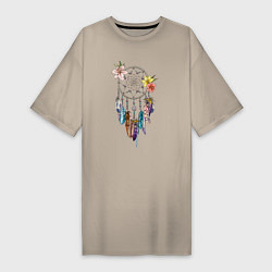 Женская футболка-платье Ловец снов с перьями