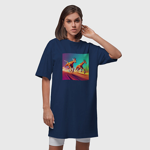Женская футболка-платье Два бегущих жирафа в стиле кубизма / Тёмно-синий – фото 3