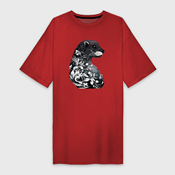 Футболка женская-платье Цветочная выдра, цвет: красный