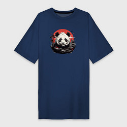 Футболка женская-платье Панда с красным солнцем, цвет: тёмно-синий