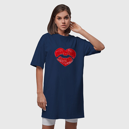 Женская футболка-платье Сердечный поцелуй / Тёмно-синий – фото 3