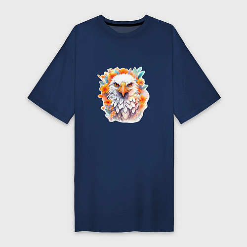 Женская футболка-платье Орел в цветах / Тёмно-синий – фото 1